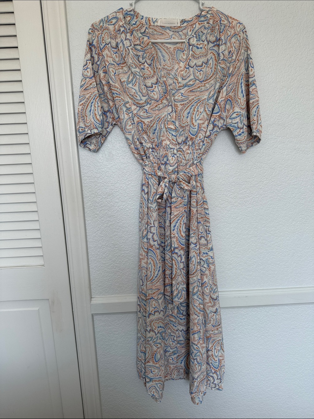 Lucky Brand Paisley Midi Dress in Cream and Blue